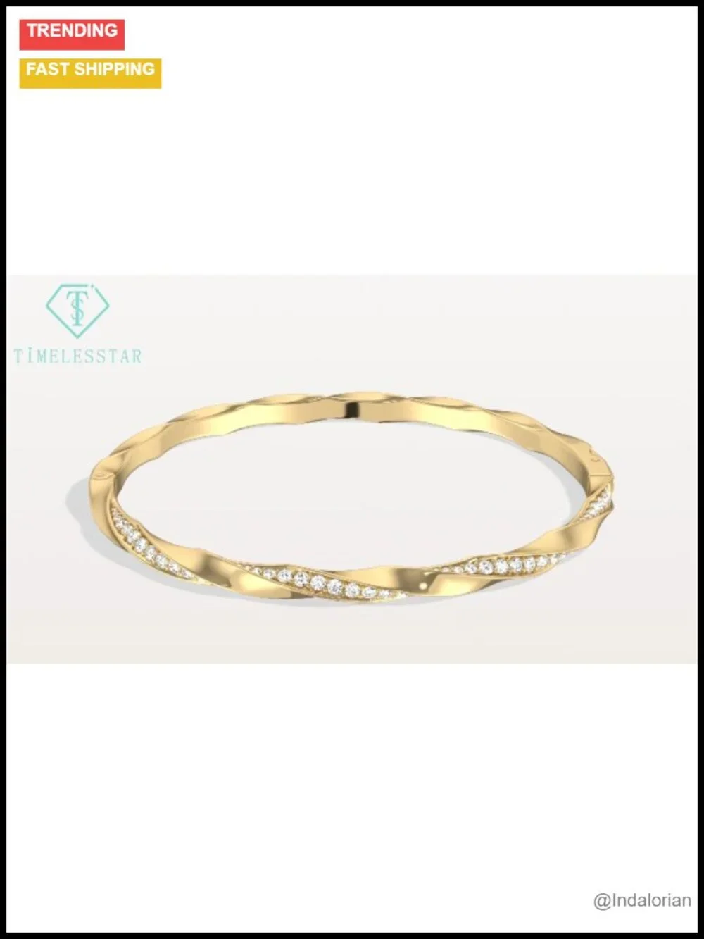 14K Gold Plated Brass Moissanite Bangle Bracelets for Women Stackable
